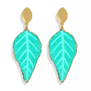 HOST PICK!! 🥳 | Green Druzy Dangle‎ Leaf Earrings